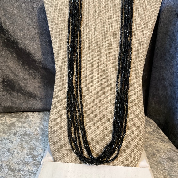 Vintage Multi Strand Black Bohemian Glass Necklace - Picture 1 of 4